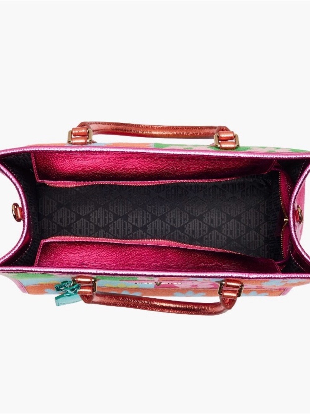 Kurt Geiger Multicolor Patchwork Floral Tote with Metallic Rose Handles - Picture 3 of 5